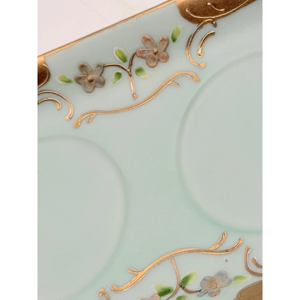 Vintage Ardalt Japan Hand Painted Porcelain Cup and Tray Set Blue Gold Floral